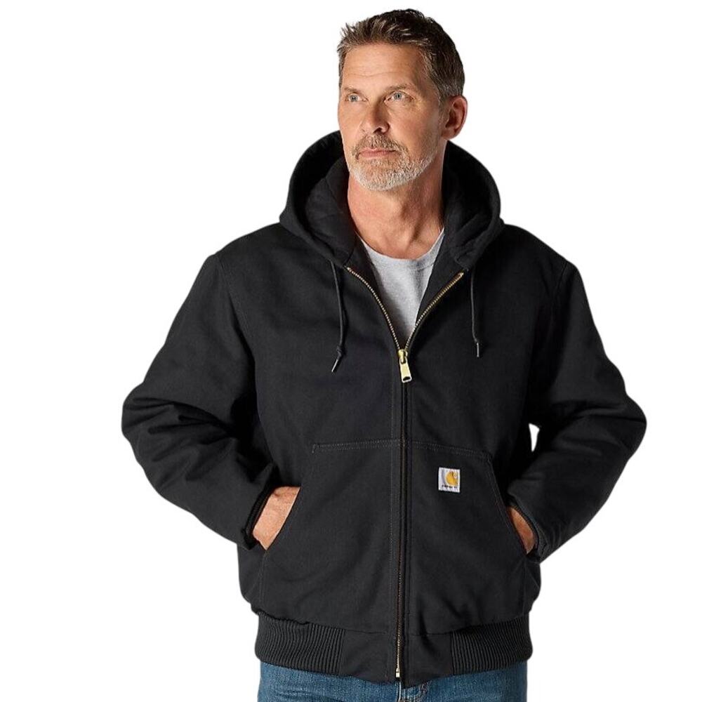 Men's 3XL-T Black Lined Loose Fit  Canvas Carhartt Zip Hooded Jacket 0J0140-M